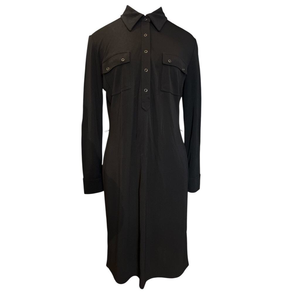 Ann Taylor LOFT Shirt Dress Midi Sz 10 Black Travel Career Work Capsule Minimal